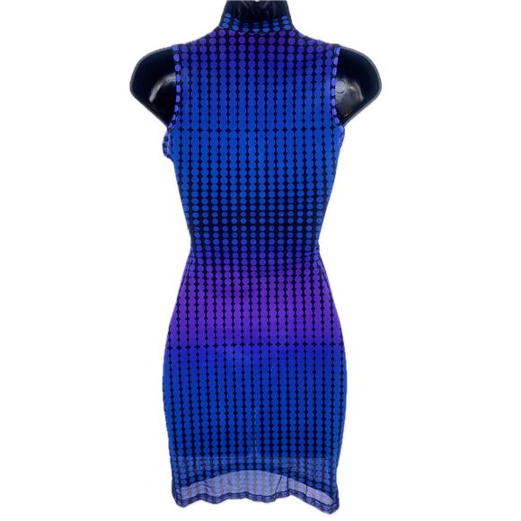 NEW Small Y2k Mesh Rainbow Heatmap 90's Bodycon Mini Dress Sheer Ombre Stretchy - Picture 6 of 6